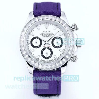 AAA Replica Rolex Daytona Diamond Quartz Chronograph Watch with Purple Strap 